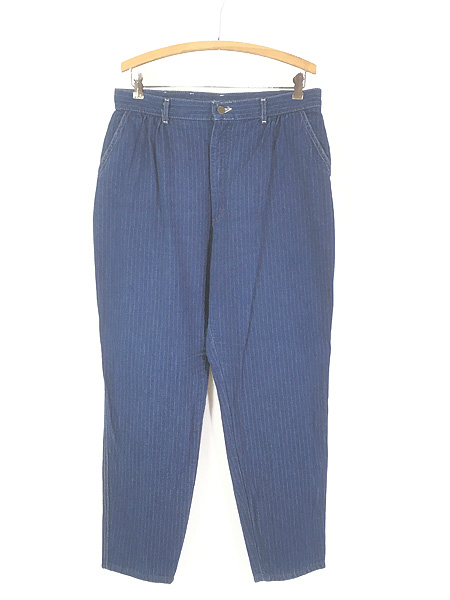 古着 90s USA製 Lee ブルー ストライプ デニム タック パンツ ジーンズ