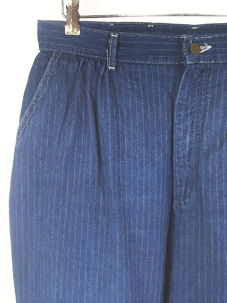 古着 90s USA製 Lee ブルー ストライプ デニム タック パンツ ジーンズ