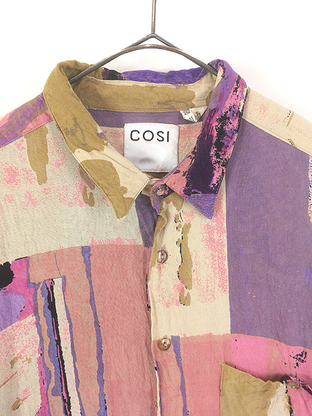 古着 90s COSI ペイント グラフィック アート 総柄 100% レーヨン