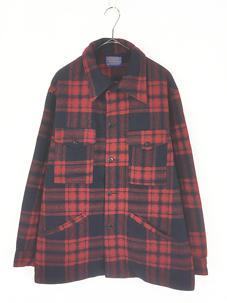 古着 70s USA製 Pendleton レッド × ネイビー チェック メルトン 