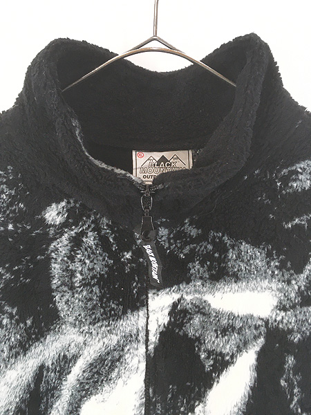 古着 90s USA製 BLACK MOUNTAIN オオカミ ウルフ 総柄 フリース 