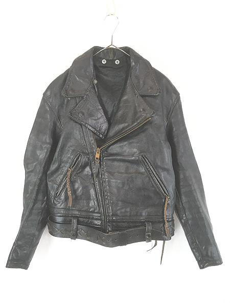 古着 60s CAL LEATHER 本革 レザー ベルト付き ダブル ライダース 