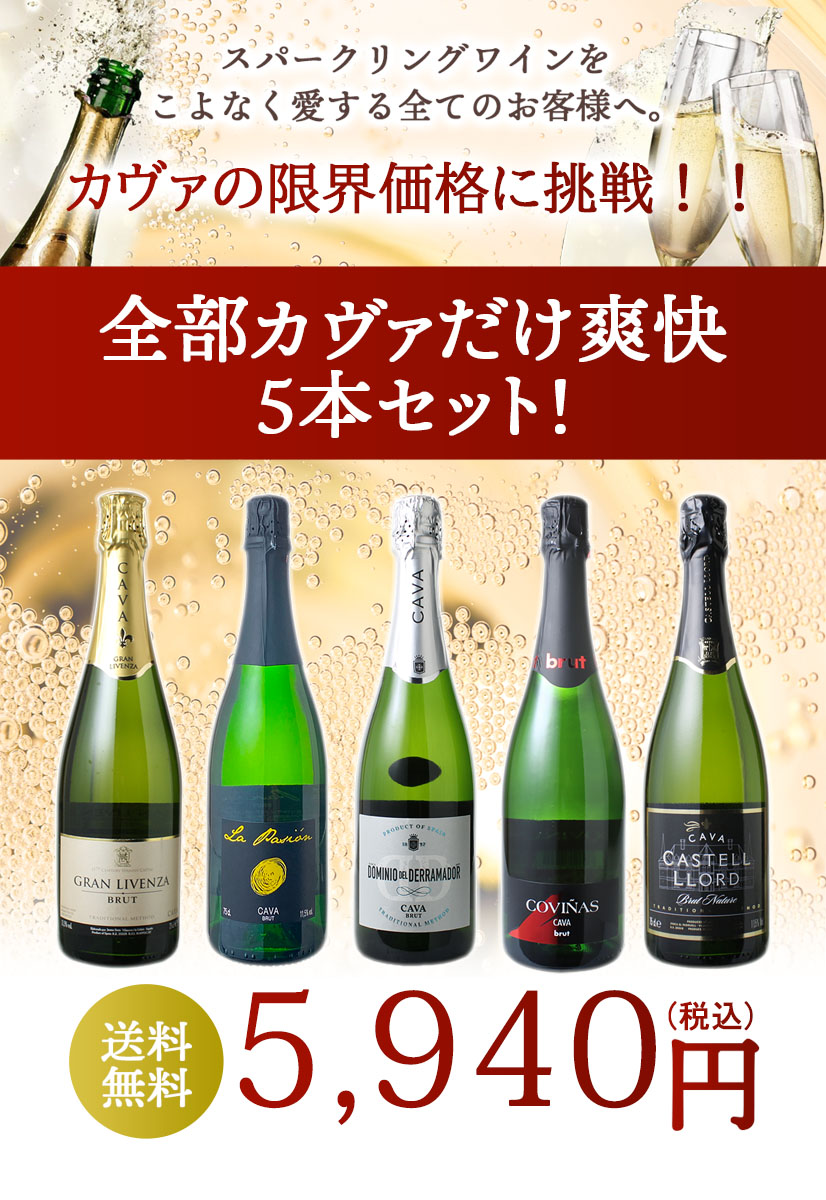 ワイン ワインセット スパークリング カヴァだけ 5本 セット 辛口 泡