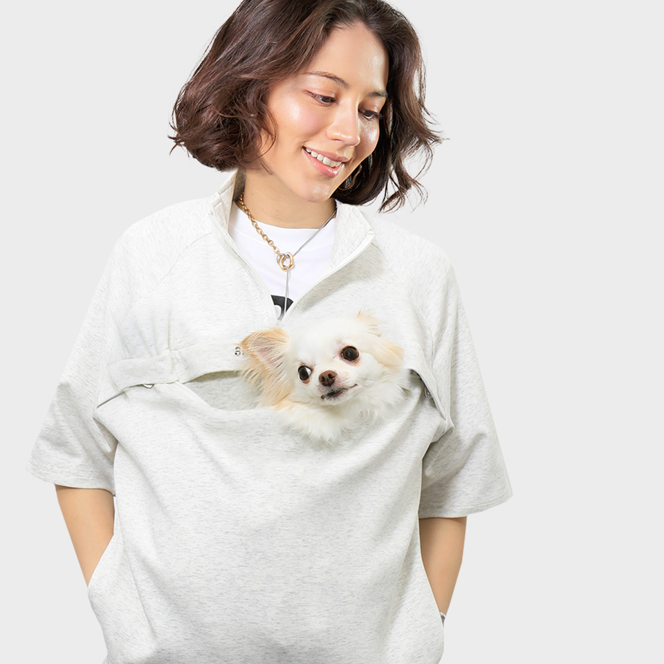半袖 ハーフジップハグプルオーバー ハグスタイル ペットを入れる服