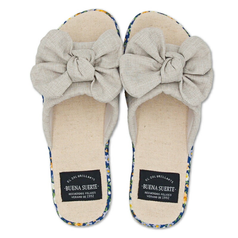 Summer slippers(サマ―スリッパ) サマースリッパ花柄サイド リボンスリッパMサイズ ポップベージュ |  | 01