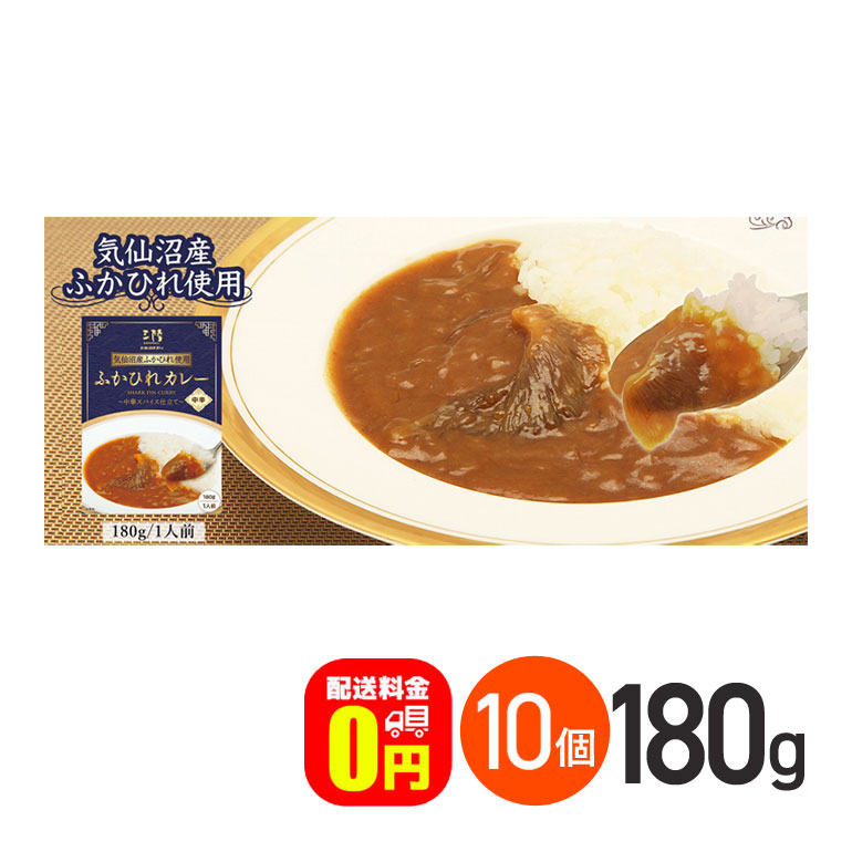 ★ ふかひれカレー 中華スパイス仕立て 中辛 180g 10箱セット 送料無料 気仙沼ほてい株式会社 レトルトカレー お取り寄せグルメ 気仙沼産ふかひれ サメ 鮫