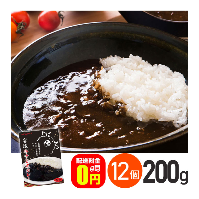 ★ 宮城牛すじ黒カレー 中辛 200g 12箱セット 送料無料 株式会社やくらいフーズ レトルトカレー お取り寄せグルメ 牛すじ 牛肉 レトルト食品