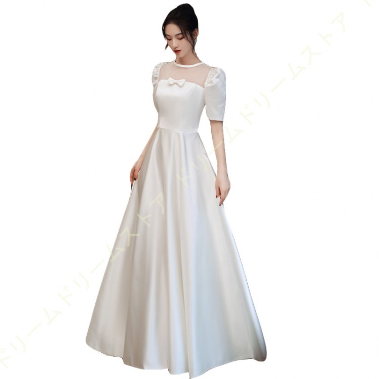 ウエディングドレス 二次会 aラインドレス 袖あり 結婚式 花嫁 白