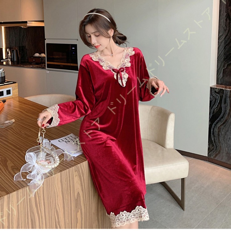 ルームウェア ワンピース ネグリジェ レース レディース パジャマ ルームワンピース ロング丈 長袖 暖かい 大きいサイズ ゆったり 部屋着 パジャマ ネグリジェ