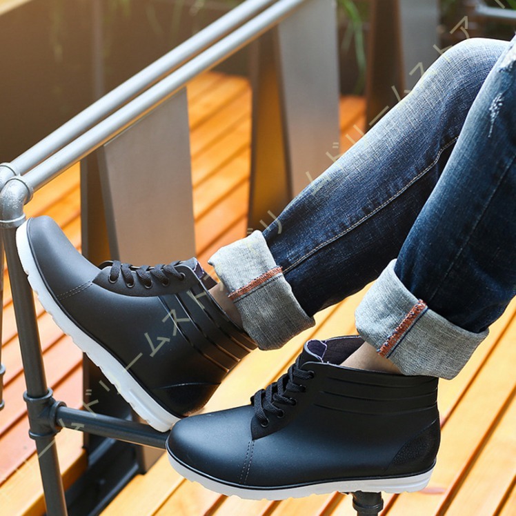 クリアランス セール ショート レインブーツ レインシューズ メンズ 防滑 レースアップ 大きいサイズ 雨靴 ハイカット 防水 ワークシューズ 雪 農業靴 柔らかい 履きやすい Www Khayyan Com