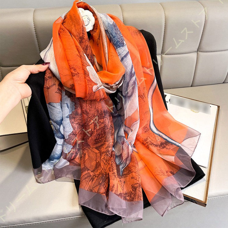 人気の新作 スカーフ ショール ストール 馬 馬車 冷房対策 日焼け対策 オレンジ オシャレ