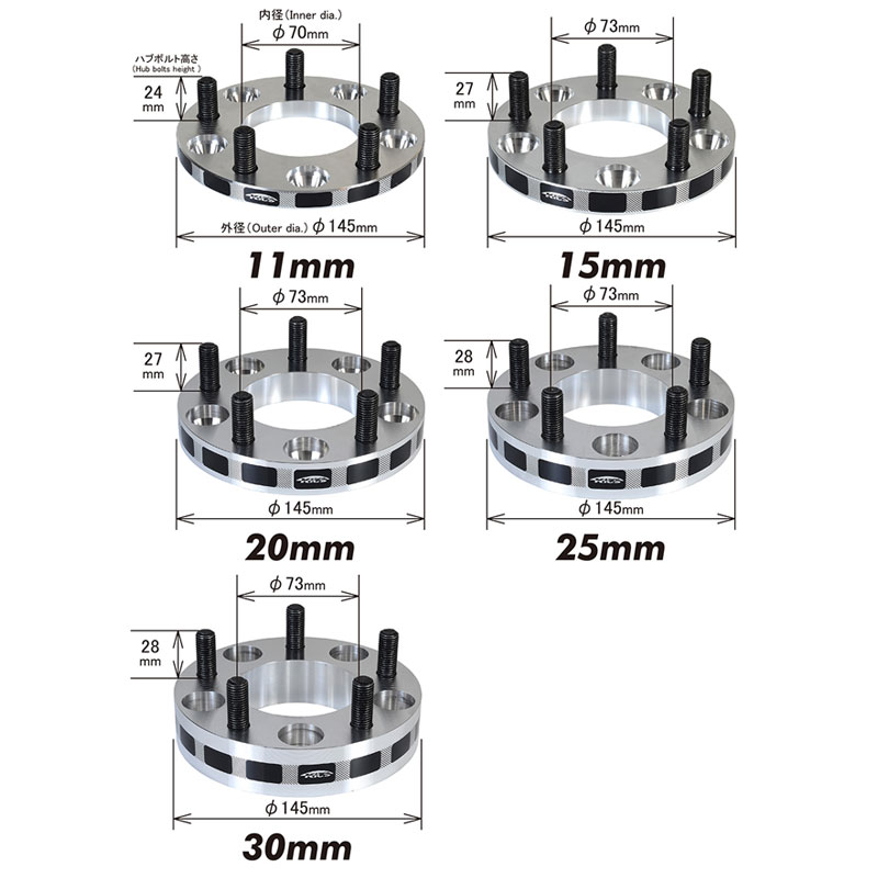 ロッキー A200系 ワイドトレッドスペーサー M12xP1.5  4H/100 厚み25mm 2個セット KYO-EI(協永産業) 4025W1｜dreamers-shop｜03