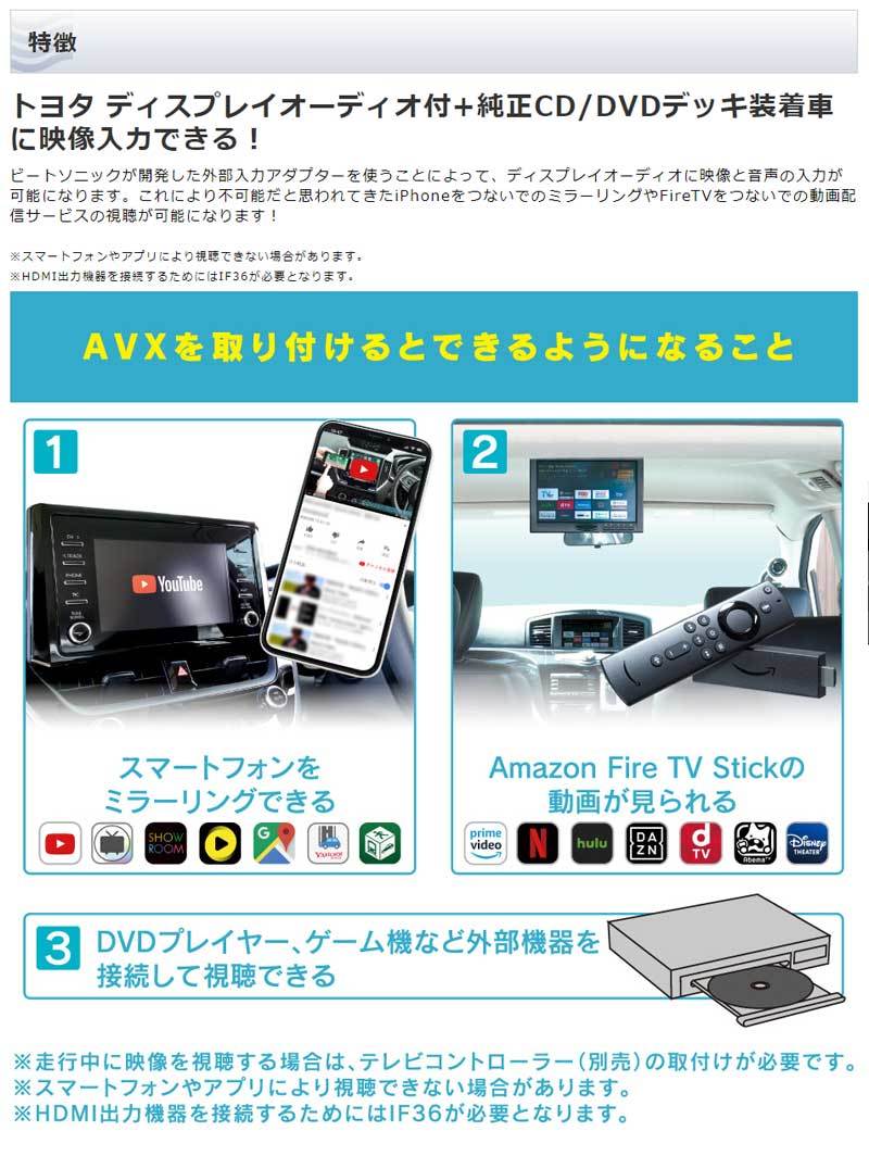 最新作得価送料無料 ビートソニック トヨタ ディスプレイオーディオ用 外部入力アダプター iPhone iPad ミラーリングセット AVX02＋IF36 その他