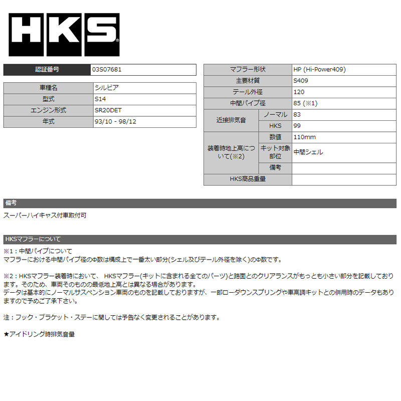 シルビア マフラー S14 93/10-98/12 Hi-Power409(ハイパワー409) HKS 31006-AN018｜dreamers-shop｜03