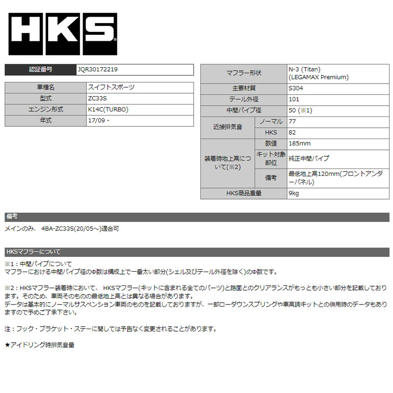 スイフトスポーツ マフラー ZC33S 17/09- LEGAMAX Premium(リーガマックスプレミアム) HKS 31021-AS003｜dreamers-shop｜04