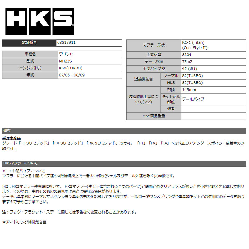 ワゴンR マフラー MH22S 07/05-08/09 Cool Style2(クールスタイル2) HKS 31028-AS008｜dreamers-shop｜03