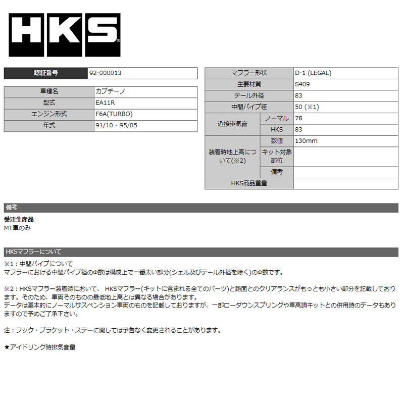 HKS（エッチケーエス） カプチーノ マフラー EA11R 91/10-95/05 LEGAL