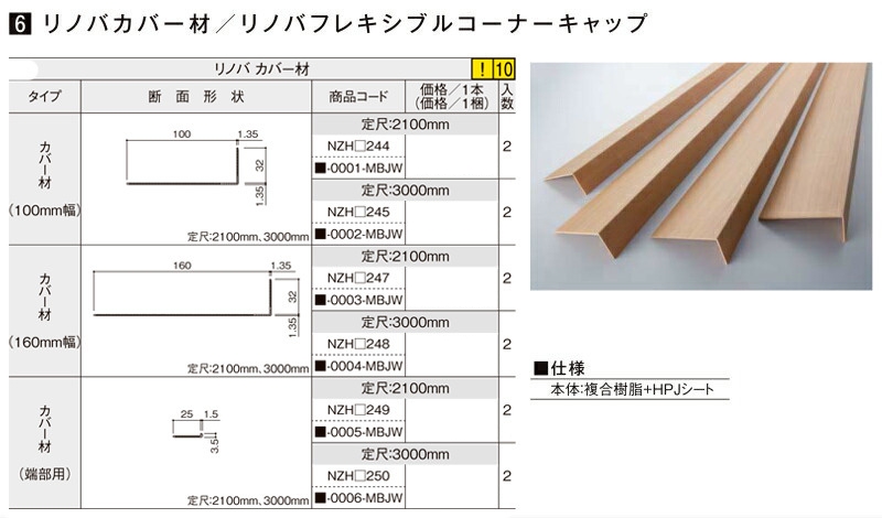 建具 ドア 引戸 枠カバー部材 Lixil 内装リフォーム専用商品 リノバ カバー材 巾木補修 端部用 引き戸枠補修 窓枠補修 L3000mm Nzh250 Diy ドア枠補修 正規認証品 新規格