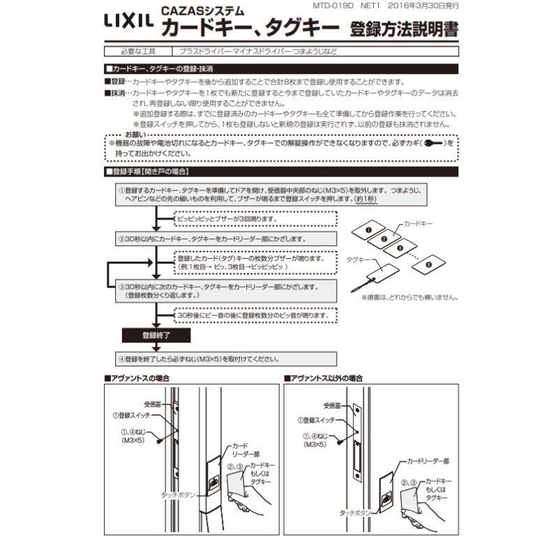 LIXIL（リクシル） Z-001-DVBA ドア カザス タグキー TOSTEM/トステム