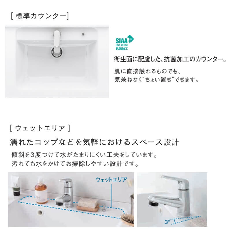 洗面台 パナソニック シーライン セットプラン GC-755M 扉柄タイプA 幅750 奥行530mm フロート引出しタイプ 抗菌加工 Panasonic D530 おしゃれ リフォーム DIYの画像