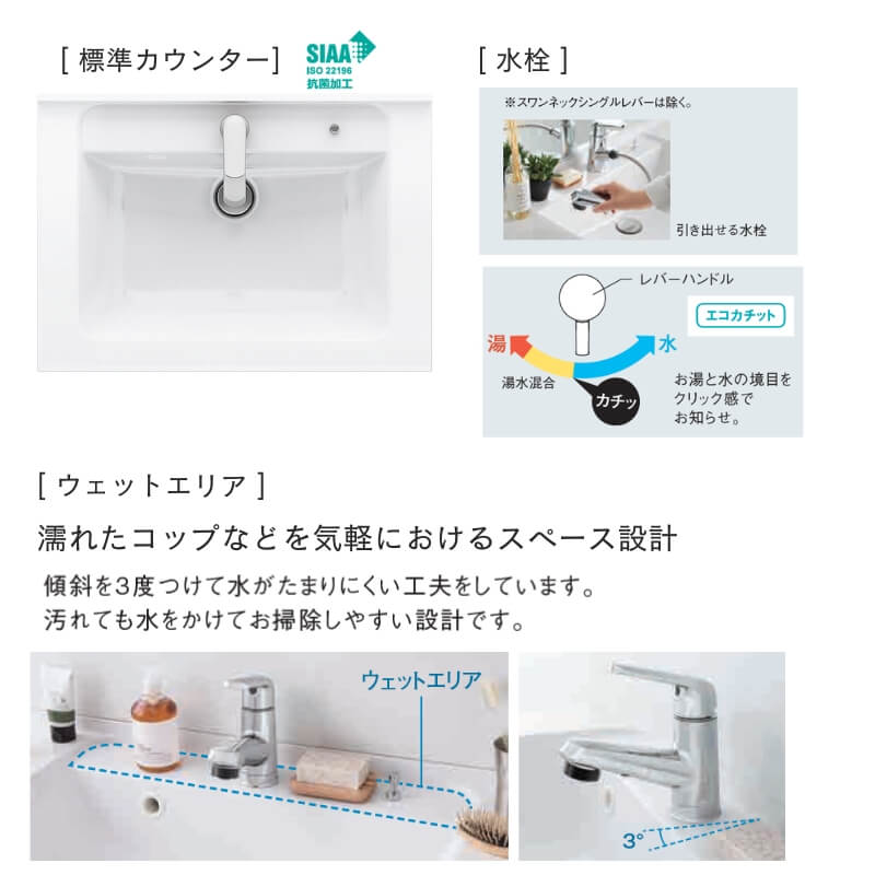 洗面台 パナソニック シーライン セットプラン GC-755P 扉柄タイプC/B/A/S 幅750 奥行530mm 両開きタイプ 抗菌加工 Panasonic D530 おしゃれ リフォーム DIYの画像
