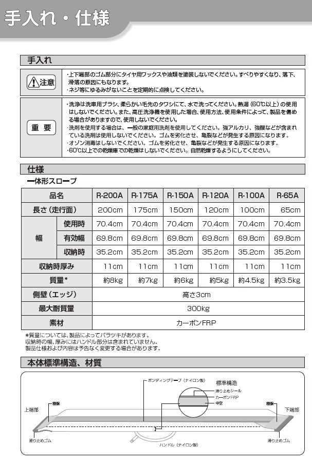 車椅子用可搬形スロープ ダンスロープエアー R-65A 740×650mm
