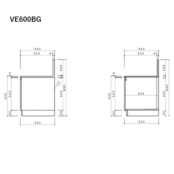 ドルフィン ブロックキッチン ガス台 間口60cm 奥行55cm 600 550