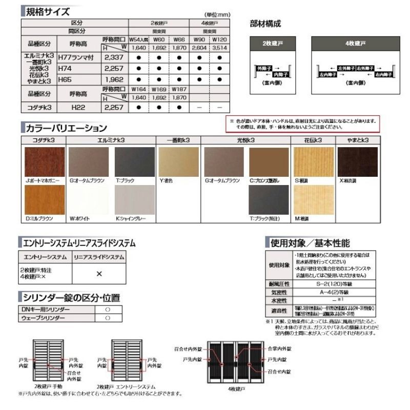 超可爱の超可爱の断熱玄関引戸(引き戸) 花伝K3 2枚建戸 ランマ無し