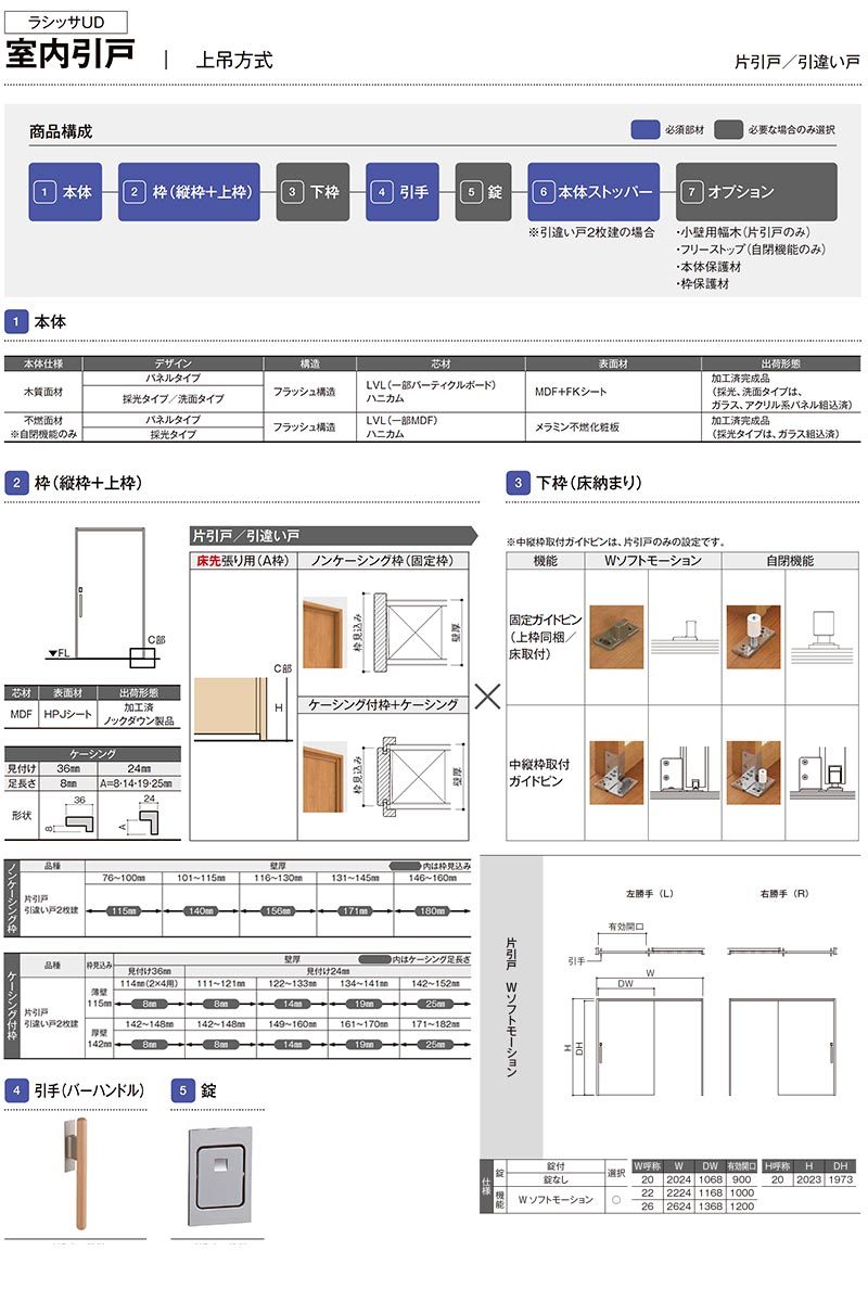 リクシル 室内引戸 ラシッサUD 上吊方式 片引戸 Wソフトモーション