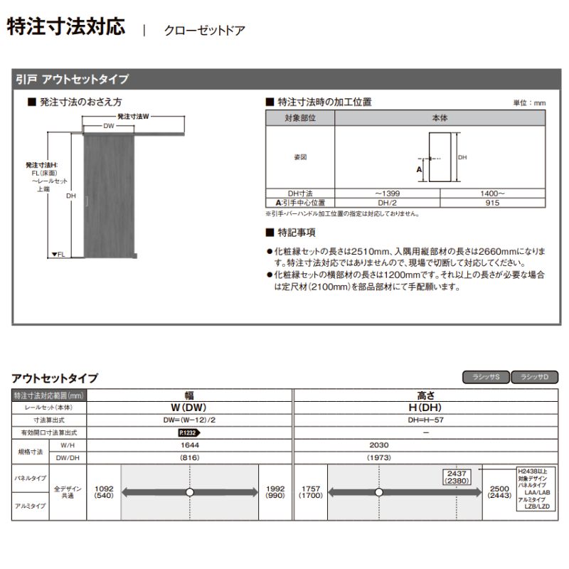 ラシッサ LIXIL オーダーサイズ リクシル ラシッサS クローゼットドア