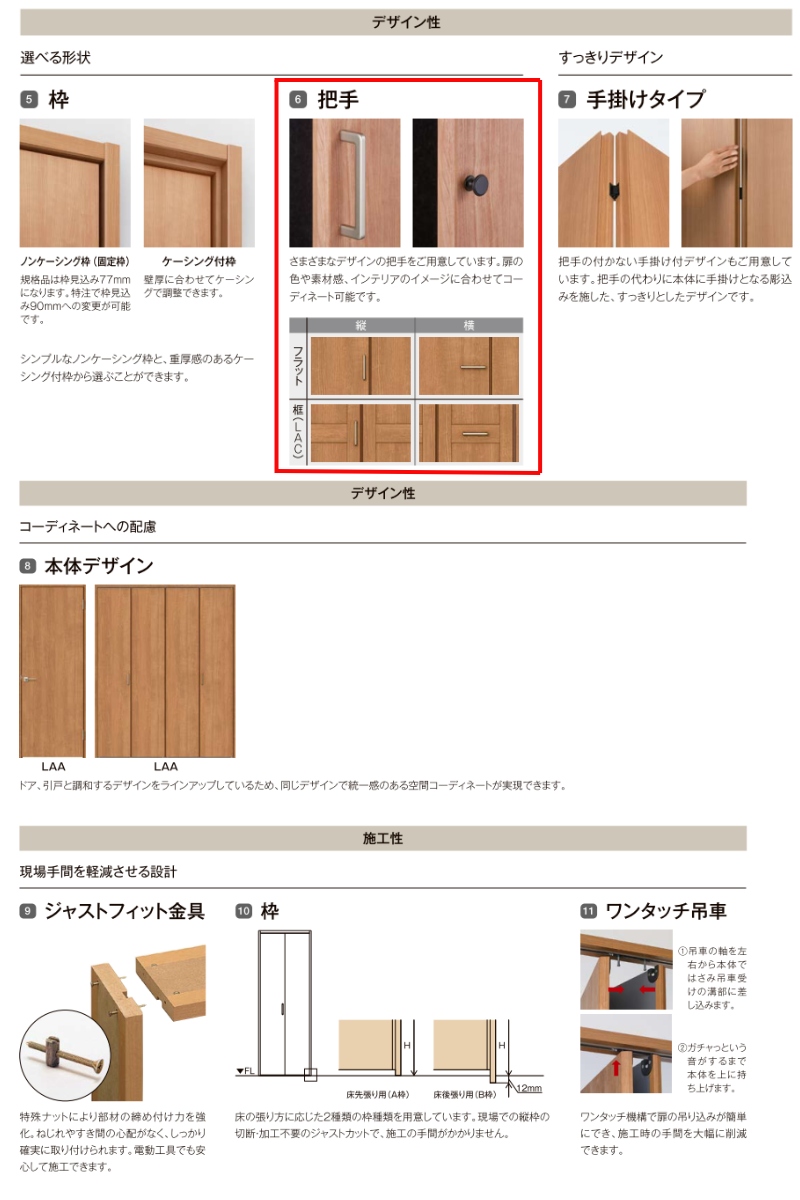 クローゼット扉 ドア 4枚折れ戸 ラシッサD キナリモダン レールタイプ LAA ケーシング付枠 W1045〜1844×H2024〜2425mm ミラー付 無 DIY - 16