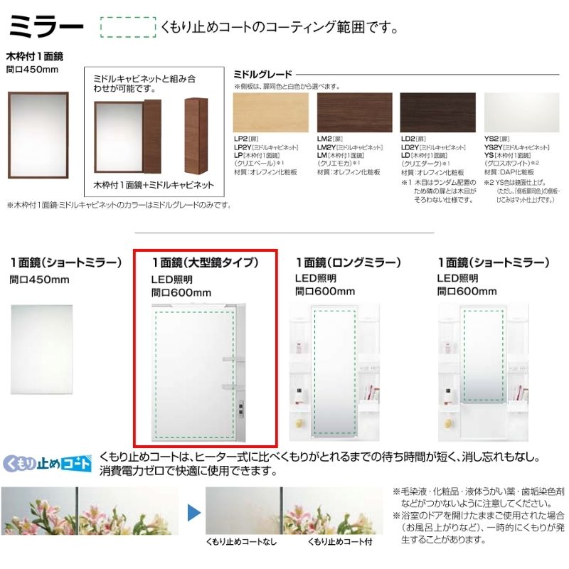 洗面化粧台 LIXIL/INAX リフラ ミラーキャビネット 間口W600mm MFRV1-601XJU １面鏡(大型鏡) LED照明  全高1900mm用 くもり止めコート付 洗面台 リフォーム DIY : mfrv1-601xju : リフォームおたすけDIY - 通販 -  Yahoo!ショッピング