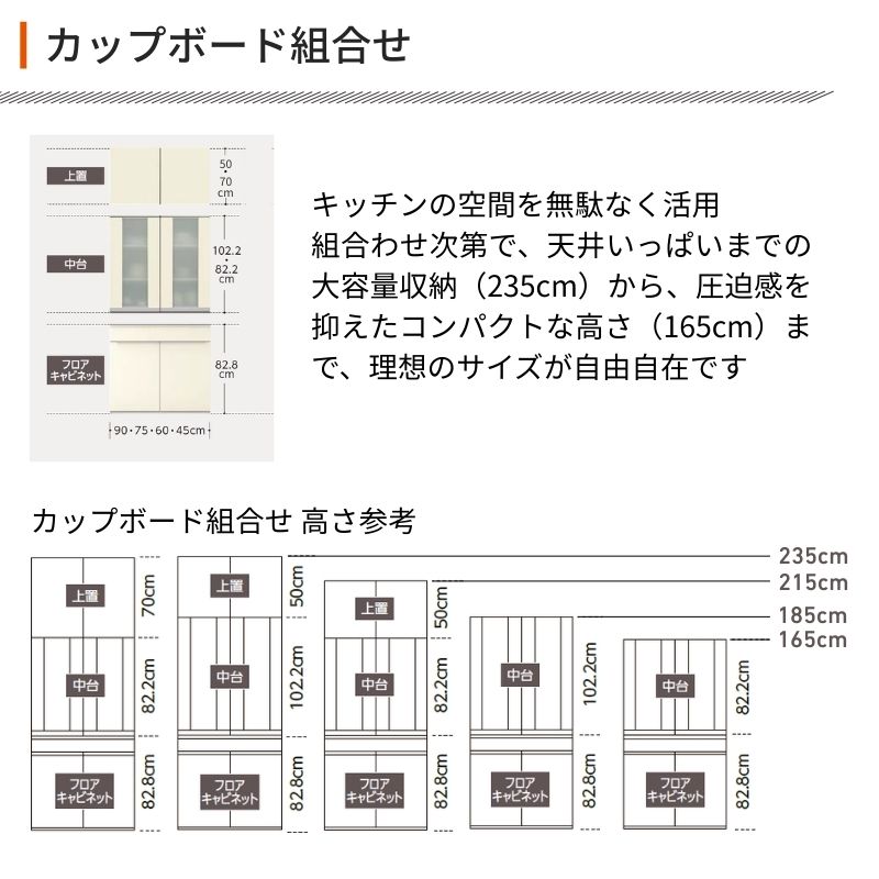 26年新モデル カップボード ノクト 食器棚 間口75cm 壁付型 トール