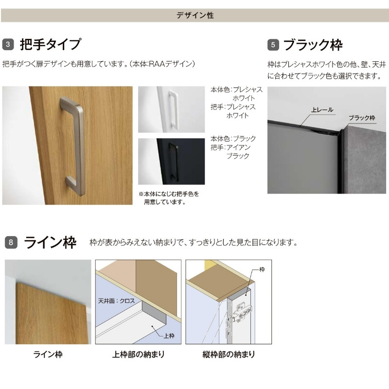ラフィス クローゼットドア 開き戸 両開き戸 ライン枠 RAA 把手 0718