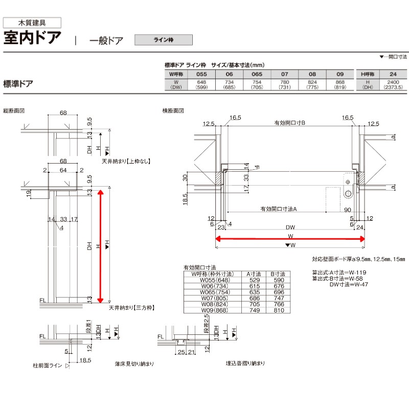 室内ドア 標準ドア ライン枠 3方枠 RAA ラフィス 05524/0624/06524