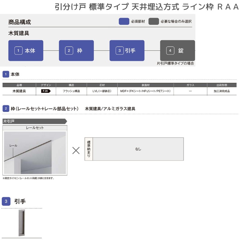 ラフィス 室内引戸 引分け戸 天井埋込方式 ライン枠 RAA 3224 リクシル