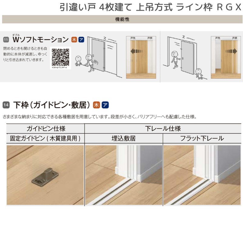 ラフィス 室内引戸 引違い戸4枚建 上吊方式 ライン枠 RGX アクリル系