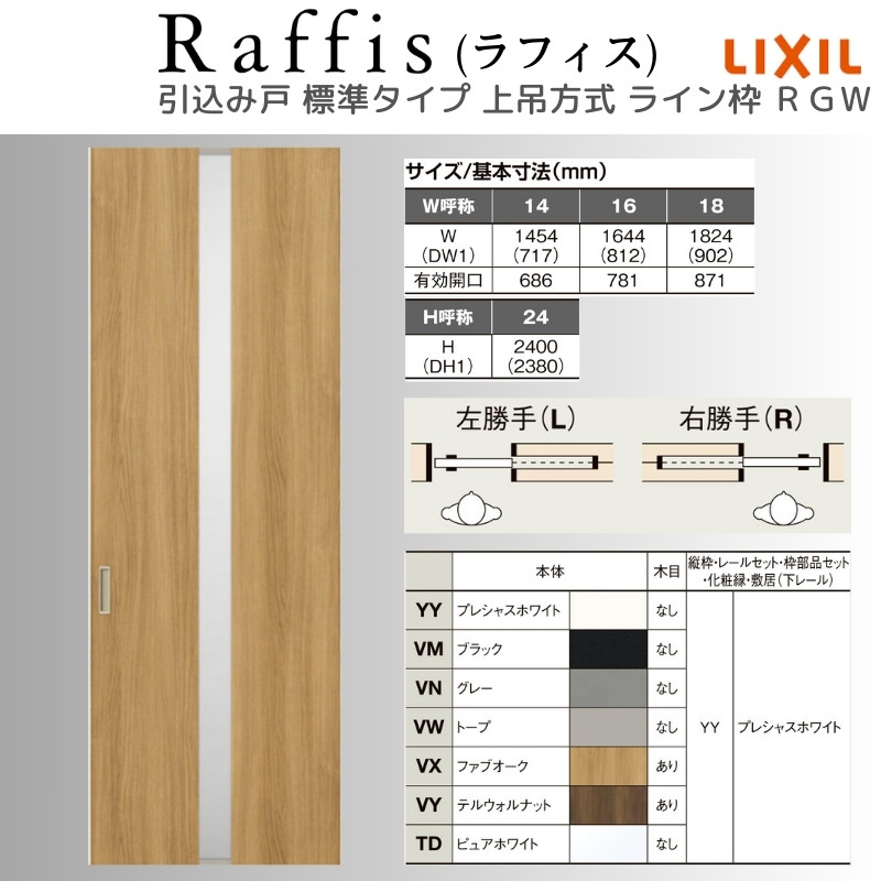 室内引戸 引込み戸 上吊方式 ライン枠 RGW ラフィス アクリル系パネル 1424/1624/1824 リクシル LIXIL Raffis 建具 交換 リフォーム DIY_2