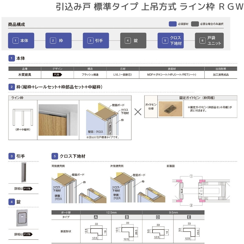 室内引戸 引込み戸 上吊方式 ライン枠 RGW ラフィス アクリル系パネル 1424/1624/1824 リクシル LIXIL Raffis 建具 交換 リフォーム DIY_11