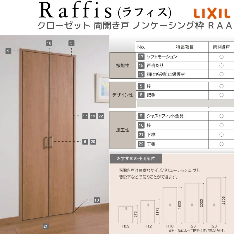 ラフィス クローゼットドア 開き戸 両開き戸 ノンケーシング枠 RAA ラフィス クローゼットドア 開き戸 両開き戸 ノンケーシング枠 RAA