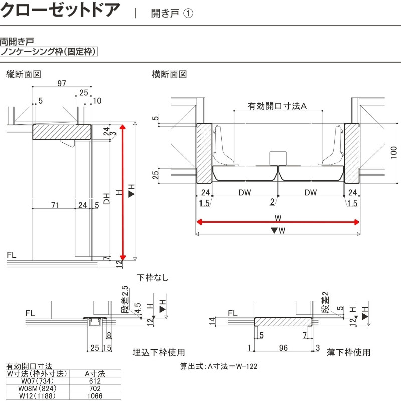 ラフィス クローゼットドア 開き戸 両開き戸 ノンケーシング枠 RAD