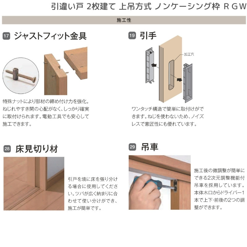 ラフィス 室内引戸 引違い戸2枚建 上吊方式 ノンケーシング枠 RGW