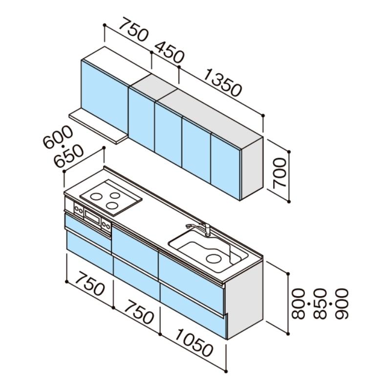 オープニング大放出セール システムキッチン ラクエラ I型 W2550mm