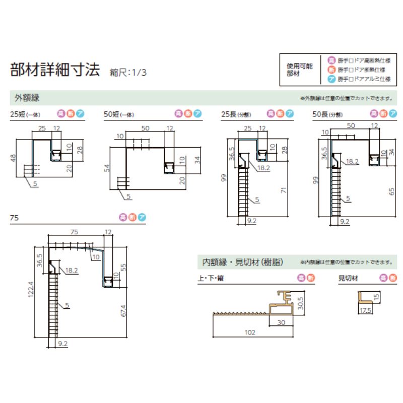 【裁断済み】手の構造 リシェント リフォーム用勝手口ドア ランマなし 断熱仕様 W516〜916mm