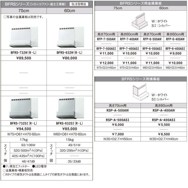 59％以上節約 750mm 富士工業37,866円 75cm BDR-4HL-751-W 換気扇 レンジ