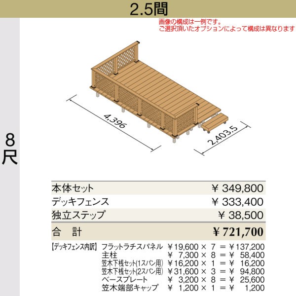 ウッドデッキ リクシル レストステージ 2.5間 8尺 W間口4396×D出幅