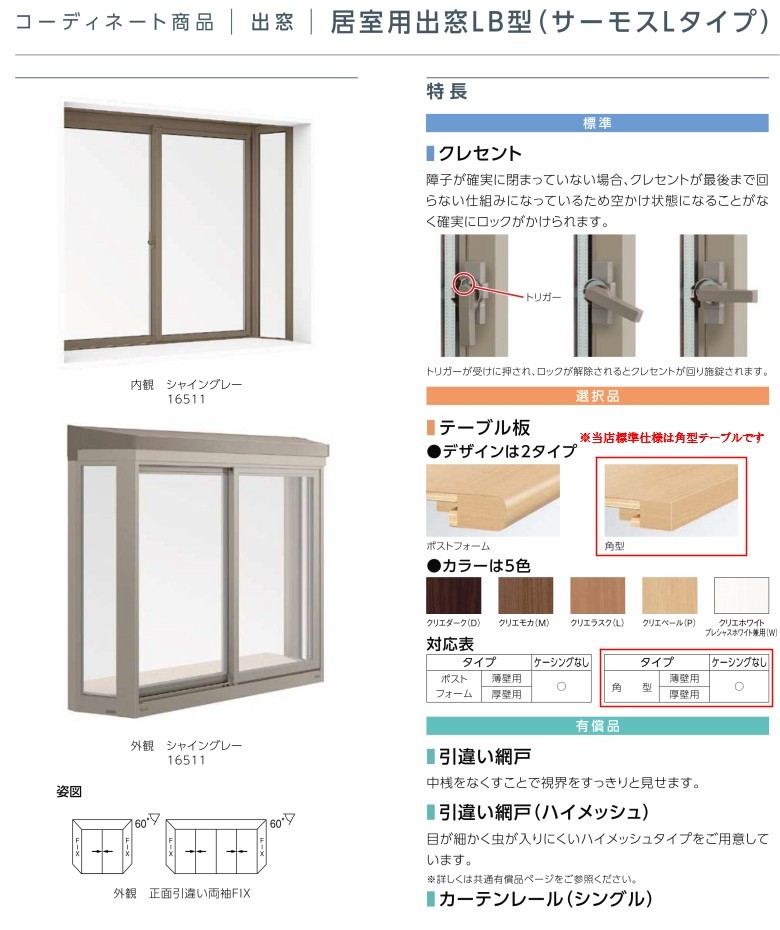 出窓 居室用 LB型 KKセット 17611 サーモスL W1800×H1170mm LowE複層ガラス LIXIL リクシル アルミサッシ  樹脂サッシ 断熱 樹脂アルミ複合窓 リフォーム DIY