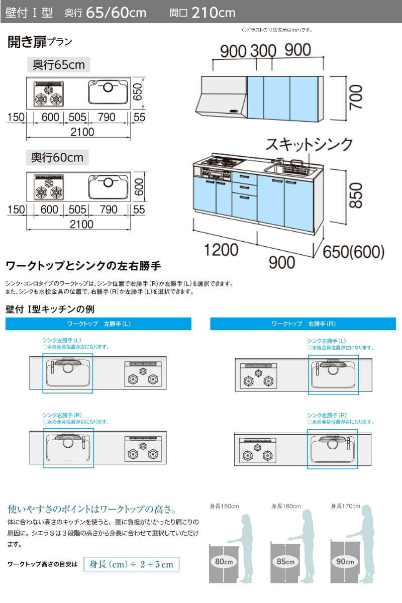 システムキッチン リクシル シエラS 壁付I型 開き扉プラン ウォール