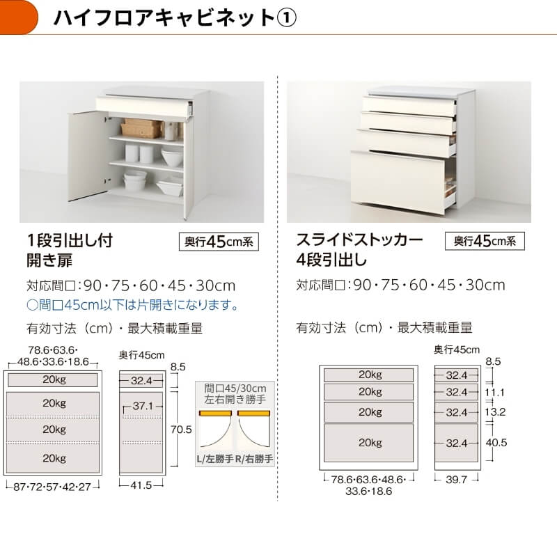 26年新モデル カップボード 食器棚 シエラ 間口90cm(45+45cm) ハイフロアキャビネット 壁付け型 カウンター高さ99cm 奥行45cm W900mm リクシル 収納 グループ1の画像