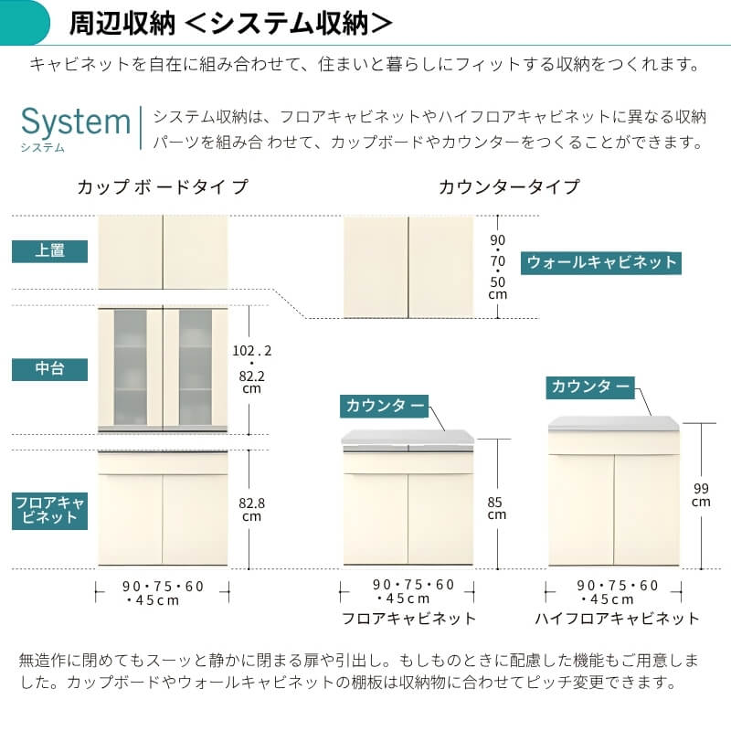 26年新モデル カップボード 食器棚 シエラ 間口90cm(60+30cm) フロアキャビネット 壁付け型 カウンター高さ85cm 奥行45cm W900mm リクシル 一人暮らし グループ3の画像
